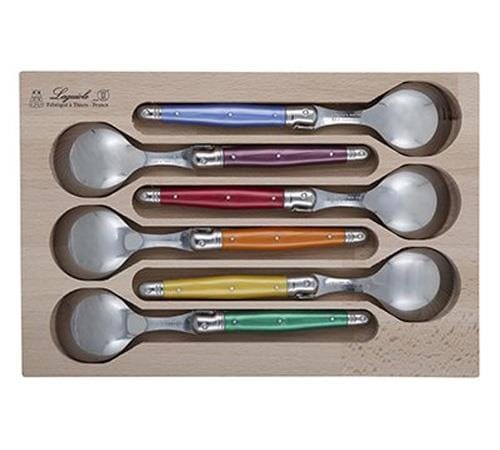 Laguiole Andre Verdier Debutant 6 piece Soup Spoons Set in wooden box Mixed Original